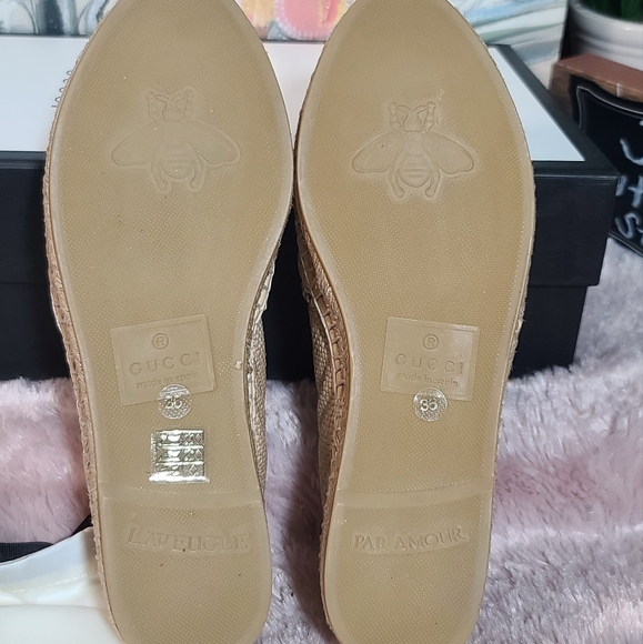 Gucci Women Chevron Raffia Espadrille with Double G, natural/brown. - Picture 10 of 14
